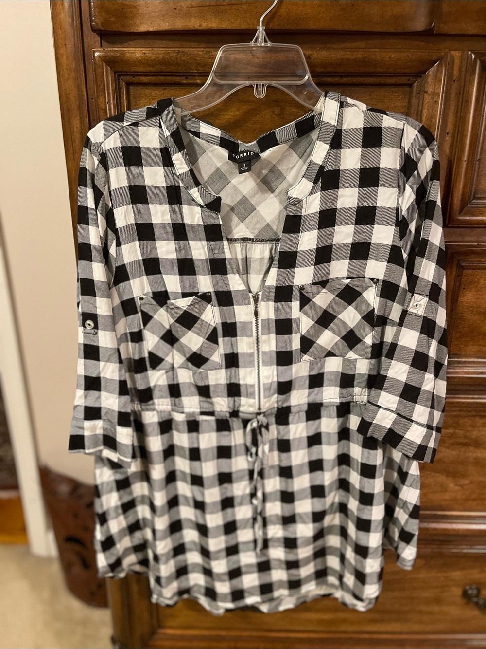 torrid Black & White Gingham Drawstring Midi Shirt Dress